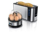 Arendo 2-teiliges Frühstücksset, 1000W Langschlitz Toaster für 2 Scheiben, Eierkocher SEVENCOOK, Silber