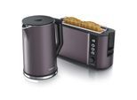 Arendo 2-teiliges Frühstücks-Set, 1,5L Edelstahl Wasserkocher, 2-Scheiben Langschlitz Toaster, Grau