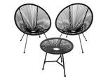 tectake® 2 Gartenstühle Santana mit Tisch, Retro-Design im Acapulco-Stil, UV-beständig, Belastbarkeit Stuhl 120 kg
