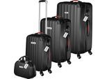 tectake® Hartschalenkoffer-Set, 4-teilig, 3 Trolleys, 1 Beauty Case inkl. Kofferwaage und -anhänger, 360° drehbare, abnehmbare Rollen, mit Sicherheits-Zahlenschloss