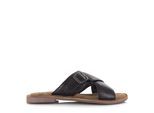 Lazamani Leren mules black met gekruiste banden platte sandalen dames