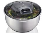 Salatschleuder GEFU "PULLIT", silber (silber, transparent), H:18,5cm Ø:25cm, Edelstahl, Kunststoff, Salatschleudern, Salatschleuder, schonendes Schleudern ohne Richtungswechsel, 4,5 L