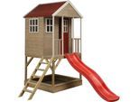 Wendi Toys - Kinderspielhaus, Stelzenhaus Frosch mit Verande und Rutsche holz