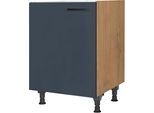 Spülenschrank NOBILIA "Easytouch", Ausrichtung wählbar, vormontiert, in den Breiten", blau (front: lacklaminat fjordblau ultramatt, korpus: eiche sierra nachbildung), B:60cm H:87cm T:58,3cm, Schränke, Spülenschrank, 45 und 60 cm, mit höhenverstellbaren Sockelfüßen