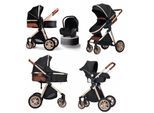 Casiloo® Kombi-Kinderwagen 3in1 Kombikinderwagen Kinderwagen Babywanne Buggy + Auto Babyschale, schwarz