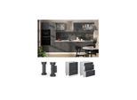 Vicco Schubladenunterschrank R-Line Schwarz Beton Weiß 60 cm mit Arbeitsplatte Weiß-Marmor