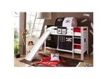 TiCAA Etagenbett mit Rutsche "Lupo" Buche massiv Weiß Motiv