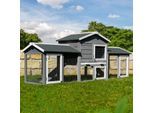 MyAnimal Hasenstall MH-03 Doppelstockhaus mit Garten, Freilauf, Kiefernholz, verzinkter Draht (Grau/Weiß XXL 2.0)