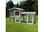 MyAnimal Hasenstall MH-03 Doppelstockhaus mit Garten, Freilauf, Kiefernholz, verzinkter Draht (Grau/Weiß 2.0)