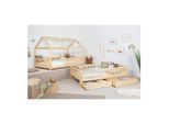 TiCAA 2 in 1 Hausbett Bodenbett wandelbar mit abnehmbaren Dach Duo 90x200, 100x200 cm, 120x200 cm, 140x200 Weiß für Jungen & Mädchen mit Schubladen, Rausfallschutz & Rolllattenrost – aus Kiefer Massivholz
