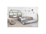 TiCAA 2 in 1 Hausbett Bodenbett wandelbar mit abnehmbaren Dach Duo 90x200, 100x200 cm, 120x200 cm, 140x200 Weiß für Jungen & Mädchen mit Zusatzbett, Rausfallschutz & Rolllattenrost – aus Kiefer Massivholz