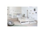 TiCAA 2 in 1 Hausbett Bodenbett wandelbar mit abnehmbaren Dach Duo 90x200, 100x200 cm, 120x200 cm, 140x200 Weiß für Jungen & Mädchen mit Schubladen, Rausfallschutz & Rolllattenrost – aus Kiefer Massivholz