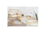 TiCAA 2 in 1 Hausbett Bodenbett wandelbar mit abnehmbaren Dach Duo 90x200, 100x200 cm, 120x200 cm, 140x200 Weiß für Jungen & Mädchen mit Zusatzbett, Rausfallschutz & Rolllattenrost – aus Kiefer Massivholz