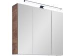 Spiegelschrank SAPHIR "Quickset 374 Badschrank, 3 Spiegeltüren, 6 Einlegeböden, 75 cm breit", braun (eiche ribbeck quer nachbildung), B:75cm H:70cm T:20cm, Holzwerkstoff, Schränke, Spiegelschrank, inkl. LED-Beleuchtung, Türdämpfer, Schalter-/Steckdosenkombination