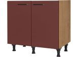 Spülenschrank NOBILIA "Easytouch", vormontiert, mit höhenverstellbaren Sockelfüßen", rot (front: lacklaminat rostrot ultramatt, korpus: eiche sierra nachbildung), B:90cm H:87cm T:58,3cm, Schränke, Spülenschrank, Breite 90 cm
