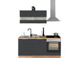 Küchenzeile KOCHSTATION "KS-Luhe", grau (küche: grau, front: weiß matt, korpus: wotaneichefarben, arbeitsplatte: wotaneichefarben), B:180cm T:60cm, Komplettküchen-Sets, Küchenzeile, 180 cm breit, wahlweise mit oder ohne E-Geräten, gefräste MDF-Fronten