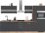Küchenzeile KOCHSTATION "KS-Luhe", grau (küche: grau, front: grau matt, korpus: wotaneichefarben, arbeitsplatte: wotaneichefarben), B:330cm T:60cm, Komplettküchen-Sets, Küchenzeile, 330 cm breit, wahlweise mit oder ohne E-Geräten, gefräste MDF-Fronten