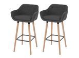 2er-Set Barhocker Vaasa T381, Barstuhl Tresenhocker ~ Textil, dunkelgrau