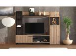 Wohnwand INOSIGN "Retimno, inkl. Highboard, TV-Board, Standregal und Wandregal", braun (artisan eiche stripes), B:207,5cm H:157,5cm T:33cm, Spanplatte, Hartfaserplatte, Kunststoff, Metall, Kastenmöbel-Sets, 208 cm, Trendfarben, mit dekorativen schwarzen Streifen, TV bis 58'