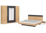 Schlafzimmer-Set RAUCH "Monza", grau (eiche artisan, graumetallic), Bett 180x200cm + ohne Matratze, B/H: 180cm x 200cm, Bett 180x200cm, Holzwerkstoff, Schlafzimmermöbel-Sets, mit Drehtürenschrank Breite 226 cm, Bettanlage in 2 Breiten