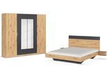Schlafzimmer-Set RAUCH "Monza", grau (eiche artisan, graumetallic), Bett 160x200cm + ohne Matratze, B/H: 160cm x 200cm, Bett 160x200cm, Holzwerkstoff, Schlafzimmermöbel-Sets, mit Drehtürenschrank Breite 226 cm, Bettanlage in 2 Breiten