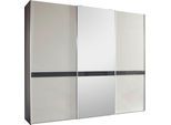Schwebetürenschrank WIEMANN "Rialto", grau (kieselgrau, glas, graphit, glas, kristallspiegel), B:295,2cm H:236cm T:67cm, Schränke, Schwebetürenschrank, hochwertige Glas- und Spiegelfront mit Querriegel