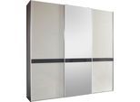 Schwebetürenschrank WIEMANN "Rialto", grau (kieselgrau, glas, graphit, glas, kristallspiegel), B:246,3cm H:217cm T:67cm, Schränke, Schwebetürenschrank, hochwertige Glas- und Spiegelfront mit Querriegel