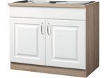 Spülenschrank WIHO KÜCHEN "Tilda", weiß (front: kassette weiß, korpus und arbeitsplatte: sonoma eiche), B:100cm H:85cm T:60cm, MDF, Schränke, Spülenschrank, 100 cm breit