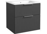 Waschtisch WELLTIME "G-Line", grau (graphite, grau), B:61cm H:61,8cm T:46cm, Hartfaserplatte, Holzwerkstoff, Keramik, MDF, PVC, Waschtische, Waschtisch, mit Keramik Waschbecken, Schubladen mit Softclose, trendig geriffelt