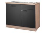 Spülenschrank WIHO KÜCHEN "Montana", grau (front und korpus: anthrazit, arbeitsplatte: sonoma eiche), B:110cm H:85cm T:60cm, Schränke, Spülenschrank, 110 cm breit, inkl. Tür/Griff/Sockel für vollint. Geschirrspüler