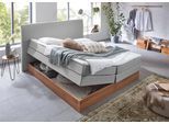 Boxspringbett HOME AFFAIRE "Blomen", grau (hellgrau), B:182cm L:224cm, Komplettbetten, Boxspringbett, mit Walnuss-Dekor, mit Bettkasten, verschiedene Härtegrade, mit Topper
