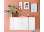 Sideboard HAMMEL FURNITURE "Mistral Kubus", weiß, B:136cm H:69cm T:32,5cm, Holzwerkstoff, Massivholz, Sideboards, Sideboard, mit vier Türen, Wandmontage/stehend, Breite: 136 cm