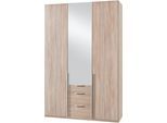 Kleiderschrank WIMEX "New York", braun (struktureichefarben hell, spiegel), B:135cm H:236cm T:58cm, Schränke, Kleiderschrank, mit Spiegeltür