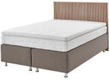 Boxspringbett "Quercus", beige (schwarz, beige), L:206cm, Kopfteil MDF/Dekor Eiche hell, Boxenbezug: Feinstruktur 100% Polyester, Box: Holzwerkstoff mit Bonnellfederung, Füße: verchromtes Metall, Topper: Kaltschaum, WESTFALIA SCHLAFKOMFORT, Komplettbetten, Boxspringbett, wahlweise mit LED-Beluchtung, 3 Matratzenarten zur Auswahl