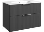 Waschtisch WELLTIME "G-Line", grau (graphite, grau), B:81cm H:61,8cm T:46cm, Hartfaserplatte, Holzwerkstoff, Keramik, MDF, PVC, Waschtische, Waschtisch, mit Keramik Waschbecken, Schubladen mit Softclose, trendig geriffelt