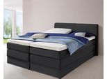 Boxspringbett HAPO, schwarz (schwarz, kunstleder), Liegefläche B/L: 200cm x 200cm, kein Härtegrad, 7-Zonen-Tonnentaschen-Federkernmatratze, Kopfteil, seitliche Unterbox und Obermatratze sind mit pflegeleichtem Feinstrukturstoff in Leinenoptik (100% Polyester) oder Kunstleder bezogen;Die Oberseite der Unterfederung und die Ober- und Unterseite der Obermatratze sind jeweils mit einem rutschhemmenden