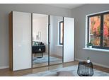 Schwebetürenschrank WIEMANN "Monaco", weiß (bianco, eiche, nachbildung, glas weiß, kristallspiegel), B:296,3cm H:236cm T:67cm, Holzwerkstoff, Floatglas, Schränke, hochwertige Glas- und Spiegelfront