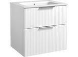 Waschtisch WELLTIME "G-Line", weiß (weiß, weiß), B:61cm H:61,8cm T:46cm, Hartfaserplatte, Holzwerkstoff, Keramik, MDF, PVC, Waschtische, Waschtisch, mit Keramik Waschbecken, Schubladen mit Softclose, trendig geriffelt