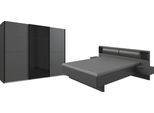 Schlafzimmer-Set WIMEX "Barcelona", grau (graphit, abgesetzt glas schwarz), B:289cm H:208cm T:210cm, Holzwerkstoff, Spanplatte, Schlafzimmermöbel-Sets, 4-teiliges Set