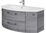Waschtisch SAPHIR "Serie 4010 Keramik-Waschtisch mit Unterschrank, 120,5 cm breit", grau (graphit struktur quer nachbildung, graphit struktur quer nachbildung), B:120,5cm H:53,7cm T:48cm, Waschtische, Waschtisch, Waschplatz mit 2 Türen, 2 Schubladen, Badmöbel-Set mit Waschtisch