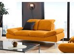 2-Sitzer W.SCHILLIG "enjoy&MORE", gelb (brandy s37), B:202cm H:87cm T:110cm, Chenille-Flachgewebe R66 (85% Polyester, 15% Nylon);Longlife Xtra-Leder Z59: Glattleder mit modischer Prägung. Hautstärke 0, 9 - 1, 1 mm;Stoff S37 (100% Polyester), Sofas, mit Sitztiefenverstellung, Füße Chrom glänzend, Breite 202 cm
