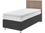 Boxspringbett "Quercus", grau (charcoal), L:206cm, Kopfteil MDF/Dekor Eiche hell, Boxenbezug: Feinstruktur 100% Polyester, Box: Holzwerkstoff mit Bonnellfederung, Füße: verchromtes Metall, Topper: Kaltschaum, WESTFALIA SCHLAFKOMFORT, Komplettbetten, Boxspringbett, wahlweise mit LED-Beluchtung, 3 Matratzenarten zur Auswahl