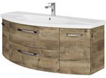 Waschtisch SAPHIR "Serie 4010 Keramik-Waschtisch mit Unterschrank, 144 cm breit", braun (eiche ribbeck quer nachbildung, eiche ribbeck quer nachbildung), B:144cm H:53,7cm T:49,5cm, Waschtische, Waschtisch, Waschplatz mit 2 Türen, 2 Schubladen, Badmöbel-Set mit Waschtisch