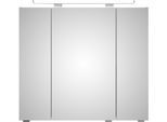 Badezimmerspiegelschrank SAPHIR "Serie 4010 Badezimmer-Spiegelschrank inkl. LED-Aufsatzleuchte", braun (halifax eiche quer nachbildung), B:80cm H:73,8cm T:17cm, Holzwerkstoff, Schränke, Badschrank 80 cm breit, 3 Türen, 6 Glas-Einlegeböden, inkl Türdämpfer