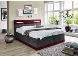 Boxspringbett, rot (bordeaux, anthrazit), Kaltschaum-Topper, Liegefläche B/L: 160cm x 200cm, H3, Bonnell-Federkernmatratze, Bezug Obermatratze 100% Polyester, waschbar bis 60C;Bezug Unterbox und Kopfteil: Mikrofaservelours (100% Polyester), WESTFALIA SCHLAFKOMFORT, Komplettbetten, Boxspringbett, mit LED-Beleuchtung