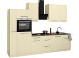 Küchenzeile WIHO KÜCHEN "Unna", gelb (küche: gelb, korpus: magnoliafarben, arbeitsplatte: eiche tabak nachbildung), B:310cm T:60cm, Komplettküchen-Sets, Küchenzeile, ohne E-Geräte, Breite 310 cm