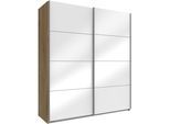 Schwebetürenschrank WIMEX "Easy", braun (plankeneichefarben, weißglas), B:135cm H:210cm T:65cm, Schränke, Schwebetürenschrank, mit Vollglas