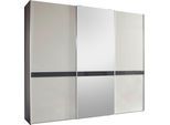 Schwebetürenschrank WIEMANN "Rialto", grau (kieselgrau, glas, graphit, glas, kristallspiegel), B:295,2cm H:217cm T:67cm, Schränke, Schwebetürenschrank, hochwertige Glas- und Spiegelfront mit Querriegel