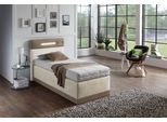 Boxspringbett, beige (dunkelbeige, beige), Kaltschaum-Topper, Liegefläche B/L: 90cm x 200cm, H3, 5-Zonen-Tonnentaschen-Federkernmatratze, Bezug Obermatratze 100% Polyester, waschbar bis 60C;Bezug Unterbox und Kopfteil: Mikrofaservelours (100% Polyester), WESTFALIA SCHLAFKOMFORT, Komplettbetten, Boxspringbett, mit LED-Beleuchtung