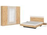 Schlafzimmer-Set RAUCH "Monza", braun (eiche artisan, champagner), Bett 160x200cm + ohne Matratze, B/H: 160cm x 200cm, Bett 160x200cm, Holzwerkstoff, Schlafzimmermöbel-Sets, mit Drehtürenschrank Breite 226 cm, Bettanlage in 2 Breiten